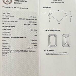 3.00 carat Emerald Cut Laboratory Grown Diamond with Authenticity Report